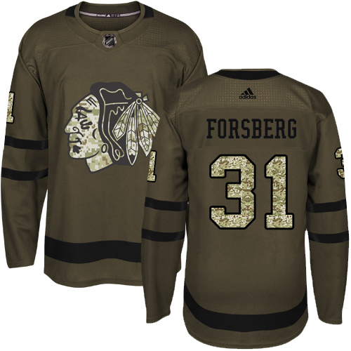 Adidas Blackhawks #31 Anton Forsberg Green Salute to Service Stitched NHL Jersey
